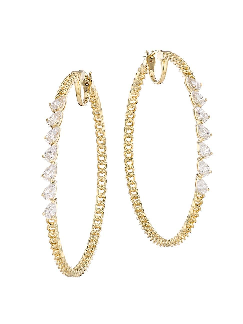 Womens Stunner 18K-Gold-Plated & Cubic Zirconia Curb Chain Hoop Earrings Product Image