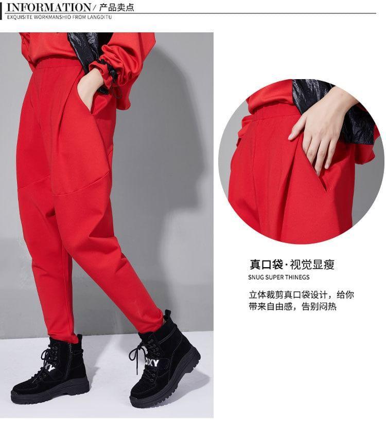 Elastic Waist Plain Baggy Pants Product Image