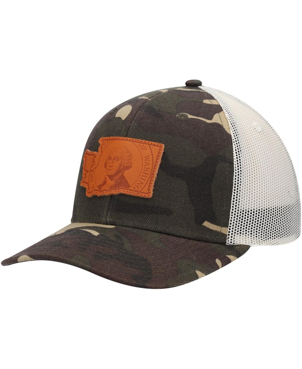 Mens Local Crowns Camo Washington Icon Woodland State Patch Trucker Snapback Hat Product Image