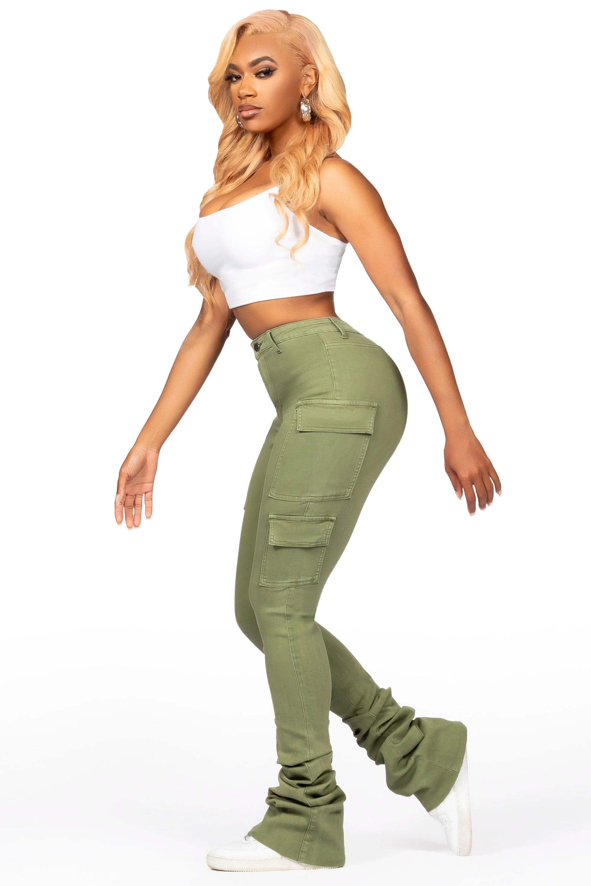 Vixen Olive Cargo Super Stacked Jean Female Product Image