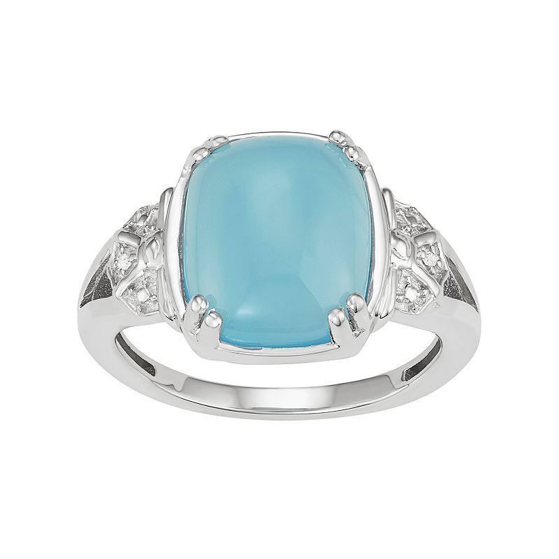 Jewelexcess Sterling Silver Blue Chalcedony Cabochon & Diamond Accent Ring, Womens Product Image