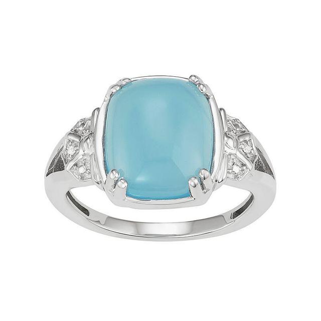 Jewelexcess Sterling Silver Blue Chalcedony Cabochon & Diamond Accent Ring, Womens Product Image