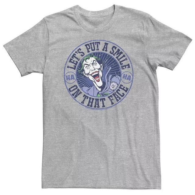 Big & Tall DC Comics Batman Joker Lets Put A Smile On That Face Tee, Mens Athletic Grey Product Image