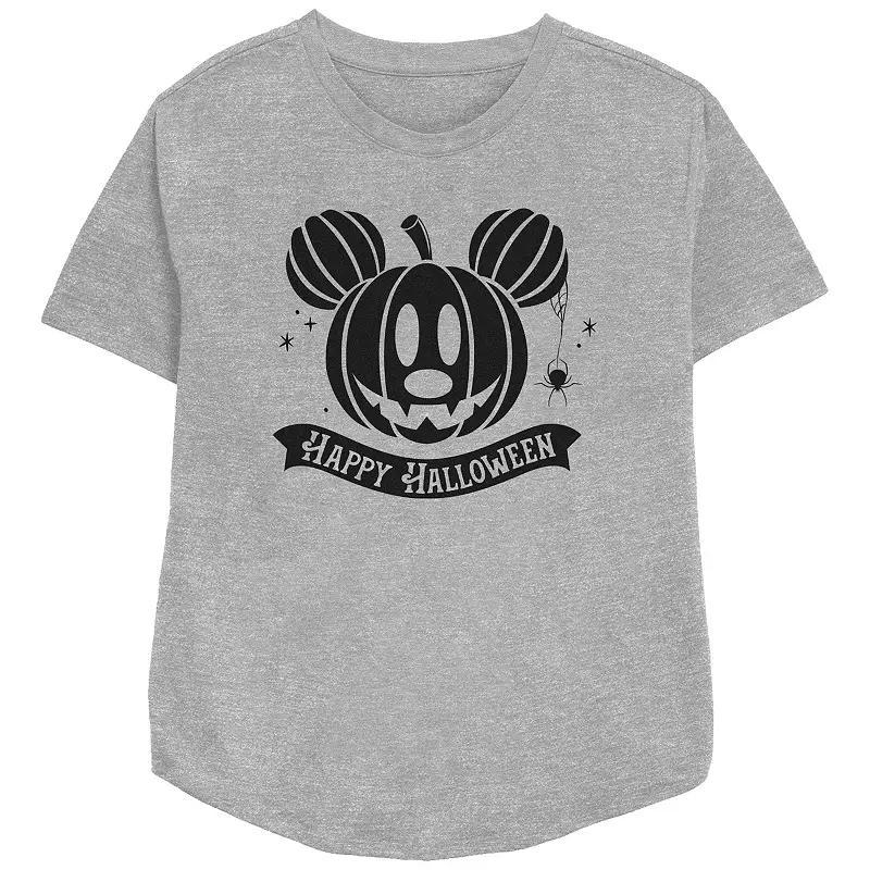 Disneys Mickey Mouse Jack O Lantern Happy Halloween Womens Relaxed Fit Graphic Tee Athletic Grey Product Image