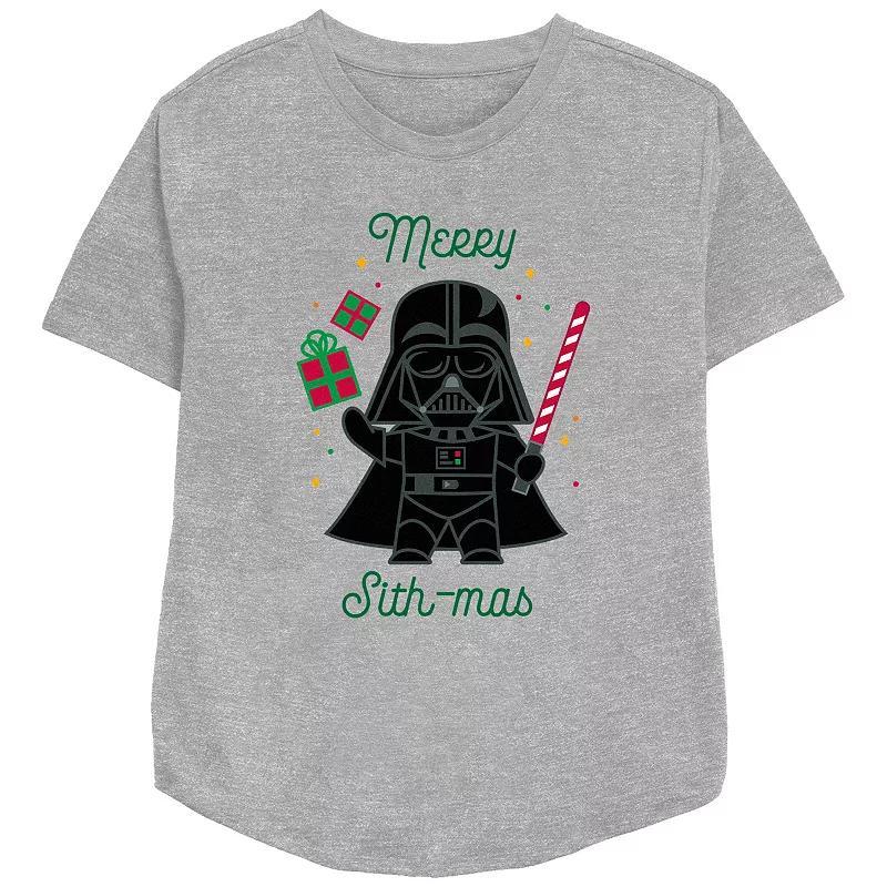 Womens Star Wars Darth Vader Merry Sith-mas Relaxed Fit Graphic Tee Athletic Grey Product Image