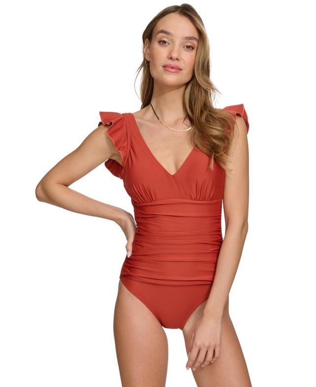 Dkny Womens Ruffle-Trim One-Piece Swimsuit Product Image