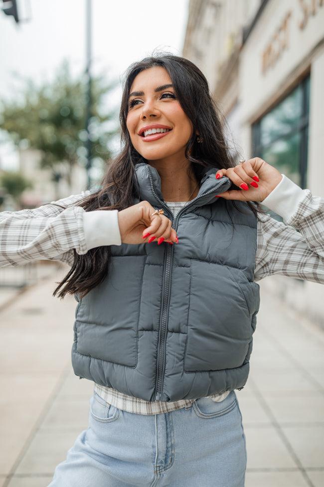 Sights To See Slate Cropped Puffer Vest Product Image