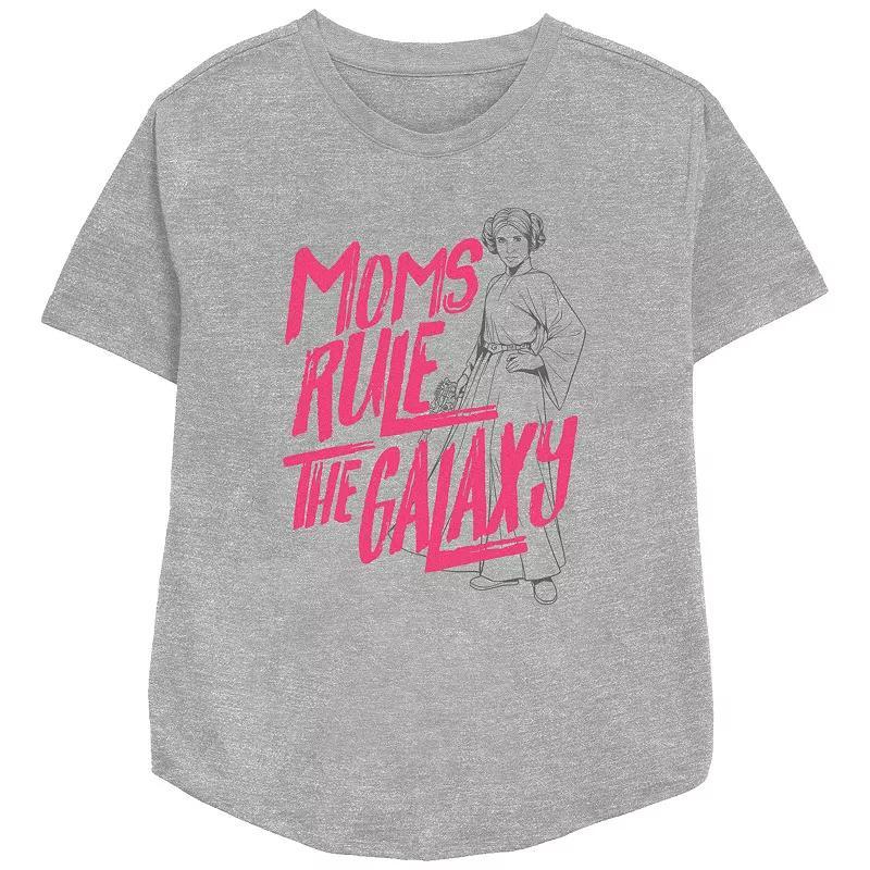 Womens Star Wars Moms Rule The Galaxy Relaxed Fit Graphic Tee Athletic Grey Product Image