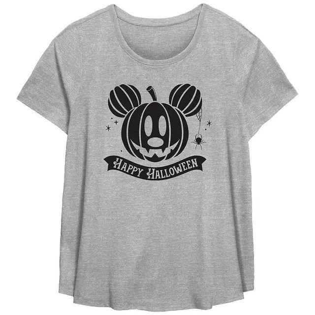 Disneys Mickey Mouse Jack O Lantern Happy Halloween Plus Size Flowy Graphic Tee, Womens Grey Gray Product Image