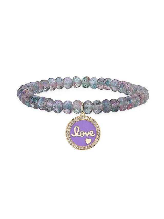 Womens Love Script 14K Yellow Gold, Enamel, 0.14 TCW Diamond & Mystic Rainbow Quartz Beaded Bracelet Product Image