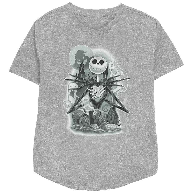 Disneys The Nightmare Before Christmas Jack Skellington Cemetery Womens Relaxed Fit Graphic Tee Athletic Grey Product Image