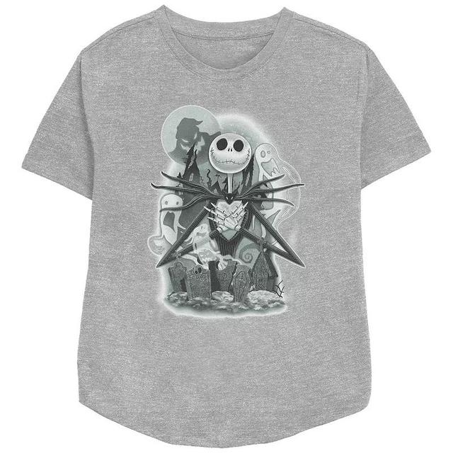 Disneys The Nightmare Before Christmas Jack Skellington Cemetery Womens Relaxed Fit Graphic Tee Athletic Grey Product Image