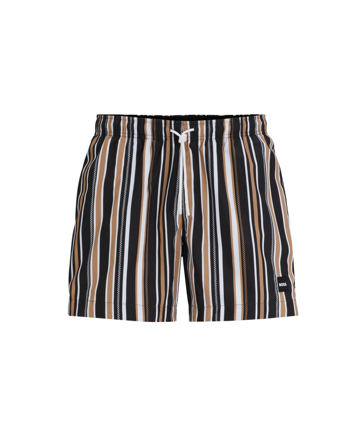 Fully Lined Swim Shorts In Striped Quick-dry Fabric In Black Product Image