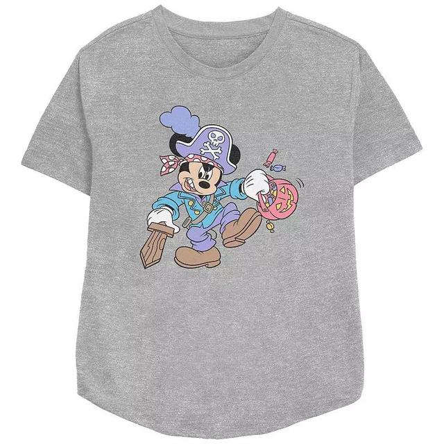 Disneys Mickey Mouse Pirate Trick Or Treater Womens Relaxed Fit Graphic Tee Athletic Grey Product Image