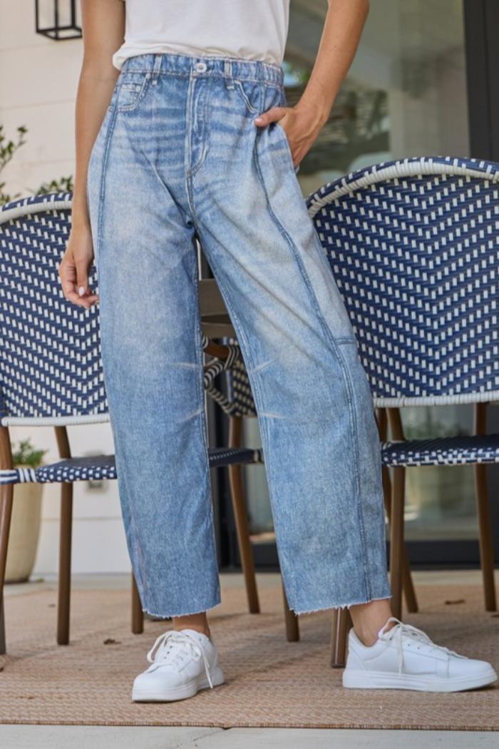 Faux Denim Barrel Pants Product Image