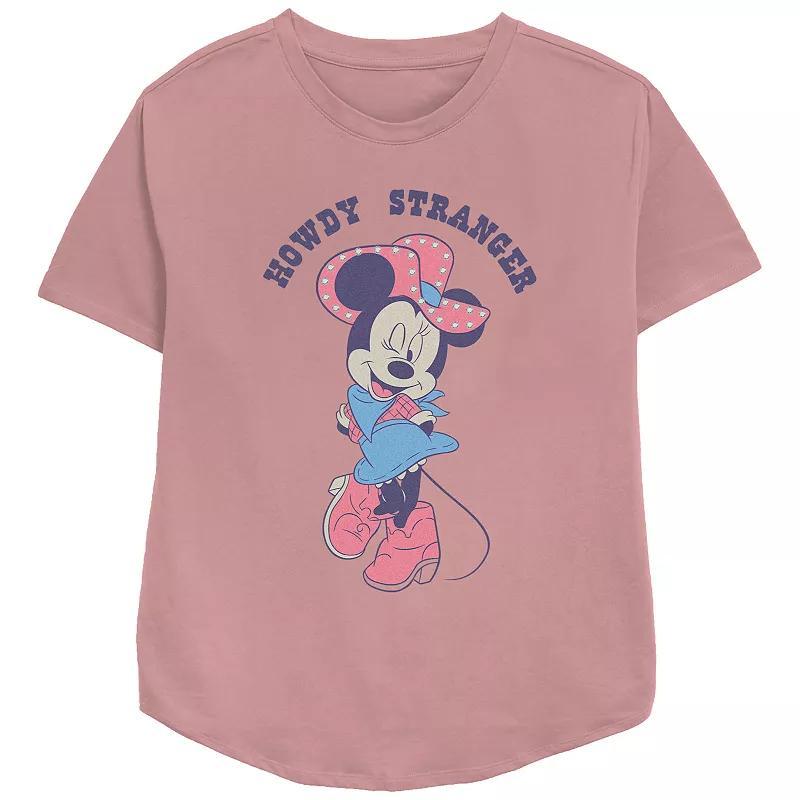 Disneys Minnie Mouse Womens Howdy Stranger Cowgirl Relaxed Fit Graphic Tee, Girls Pink Product Image