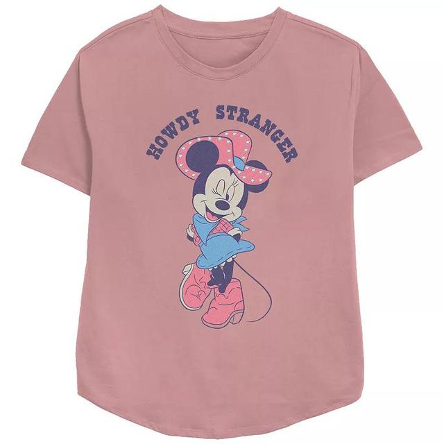 Disneys Minnie Mouse Womens Howdy Stranger Cowgirl Relaxed Fit Graphic Tee, Girls Pink Product Image