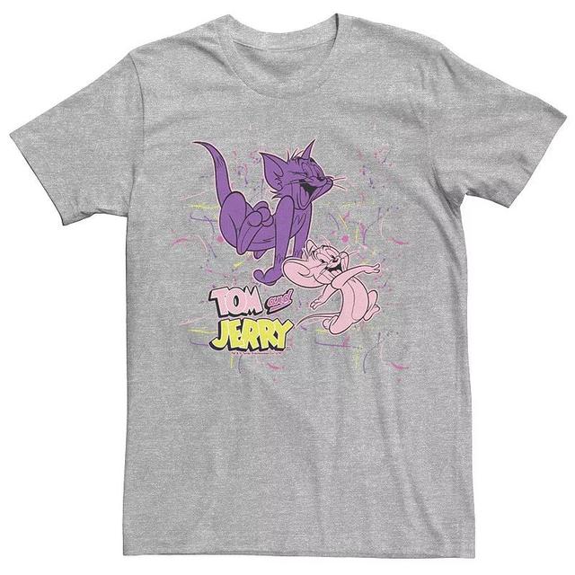 Mens Looney Tunes Tom & Jerry Splatter Paint Poster Tee Athletic Grey Product Image