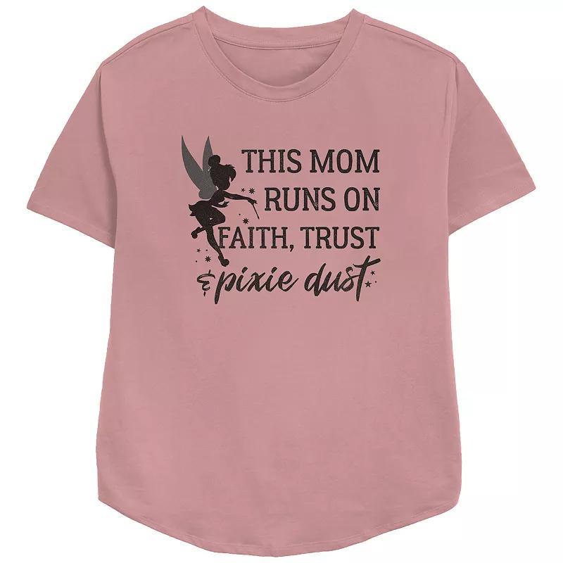 Disney Tinker Bell Womens This Mom Runs On Faith Trust And Pixie Dust Relaxed Fit Graphic Tee Pink Product Image