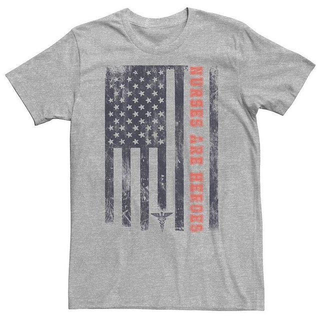 Big & Tall Nurses Are Heroes Flag Americana Tee, Mens Athletic Grey Product Image