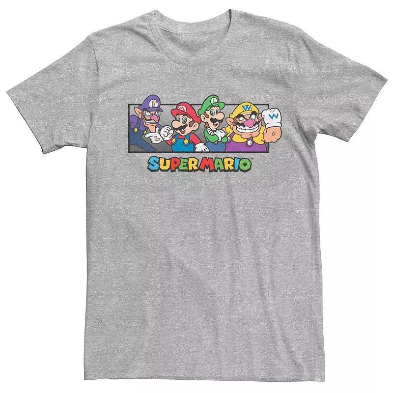 Mens Super Mario Bros. Character Collage Portrait Graphic Tee Athletic Grey Product Image