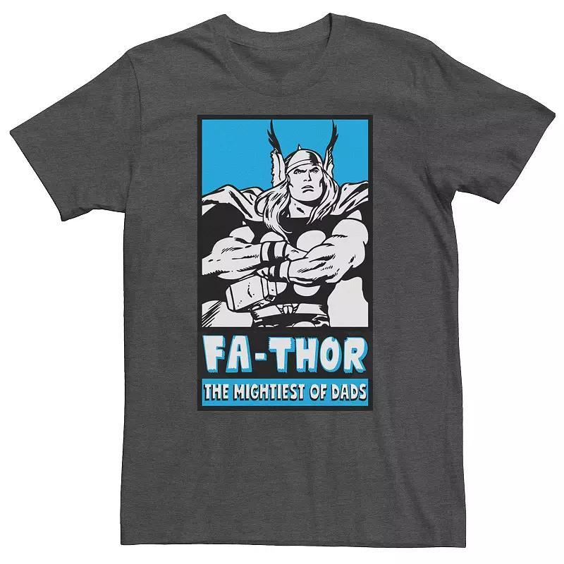 Big & Tall Marvel Fa-Thor The Mightiest Of Dads Retro Poster Fathers Day Tee, Mens Grey Heather Product Image