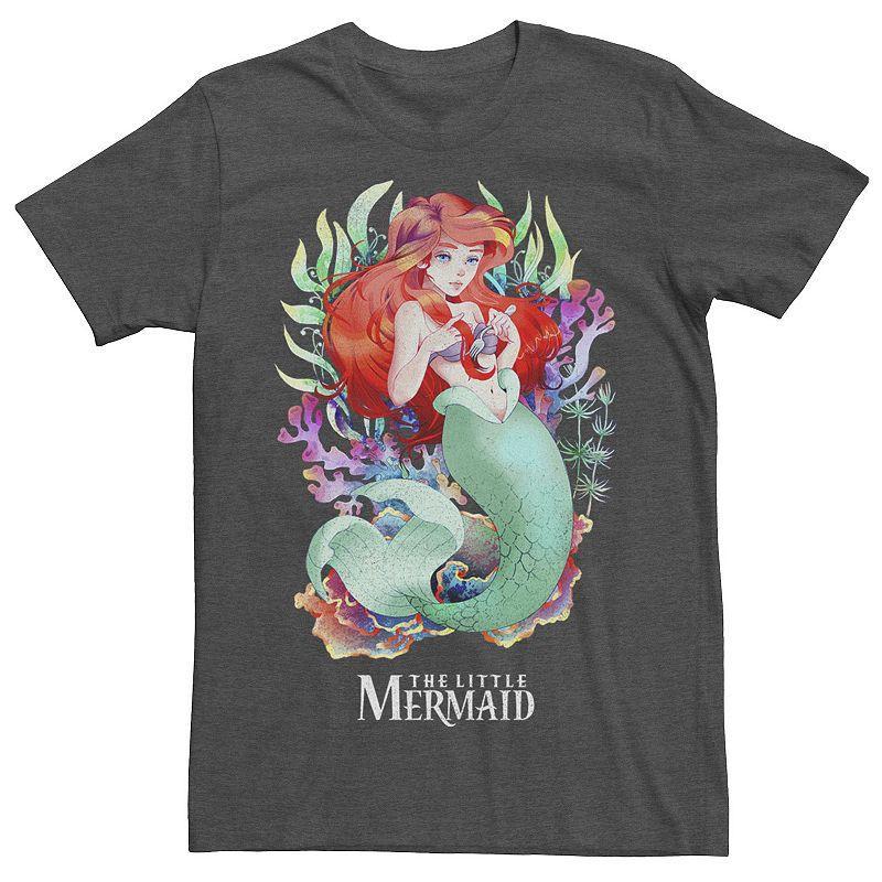 Disneys Little Mermaid Mens Watercolor Anime Style Tee Grey Product Image