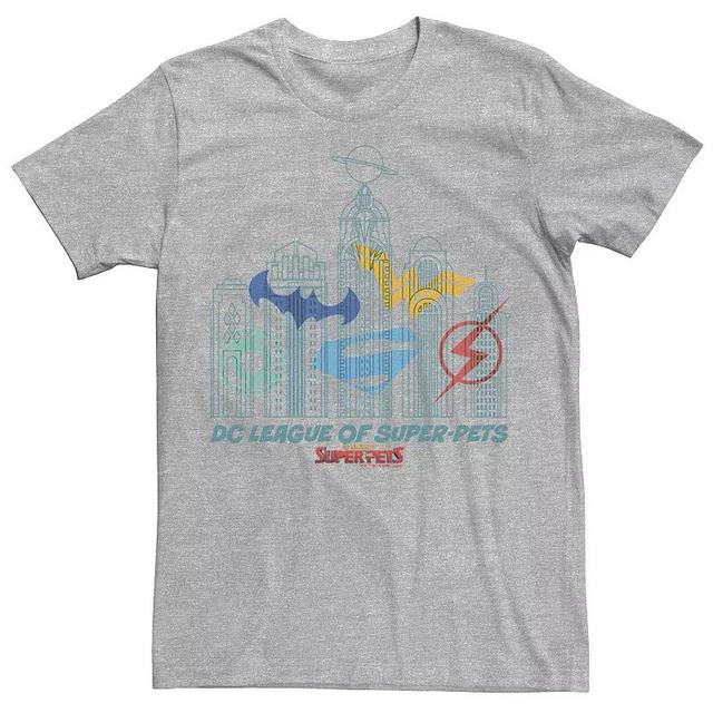 Mens DC Super Pets Superhero Skyline Logos Tee Athletic Grey Product Image