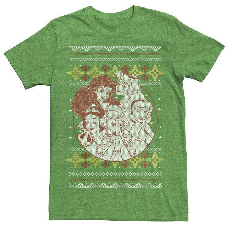 Mens Disney Princess Circle Group Shot Ugly Christmas Tee Kelly Grey Product Image