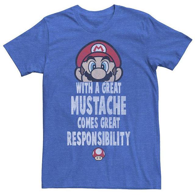 Mens Super Mario With A Great Mustache Comes Great Responsibility Tee Product Image