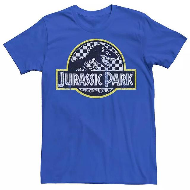 Mens Jurassic Park Checkered Classic Logo Tee Med Blue Product Image