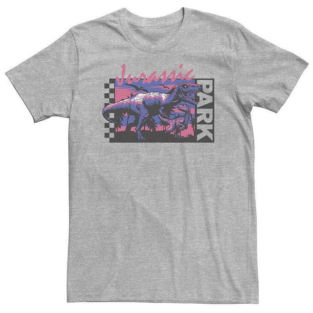 Big & Tall Jurassic Park Checkerboard T-Rex Panel Tee, Mens Athletic Grey Product Image