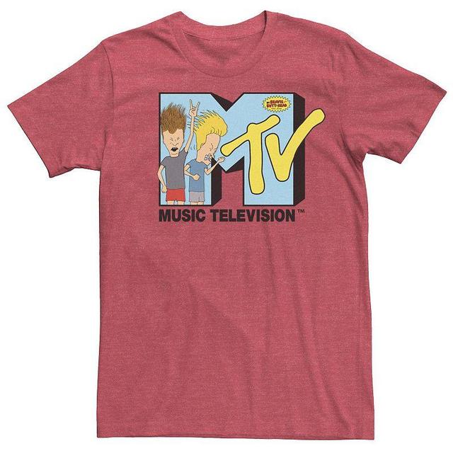 Mens MTV Beavis And Butthead Head Banging Logo Short Sleeve Tee Red Grey Product Image