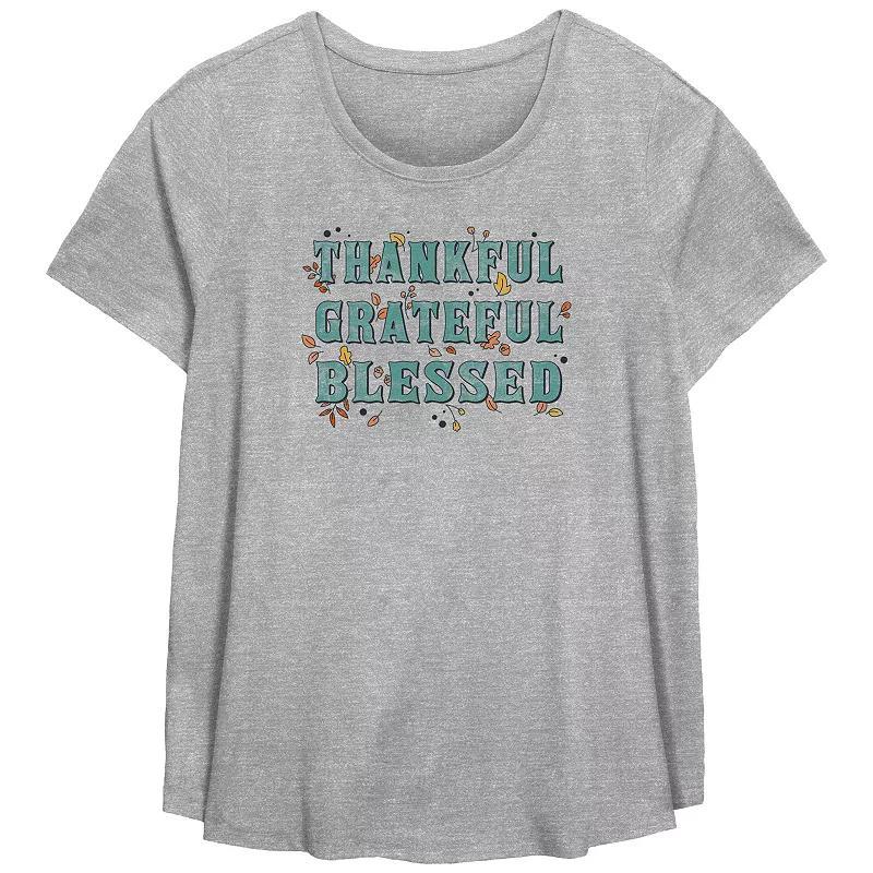 Plus Size Thankful Grateful Blessed Flowy Graphic Tee, Womens Grey Gray Product Image