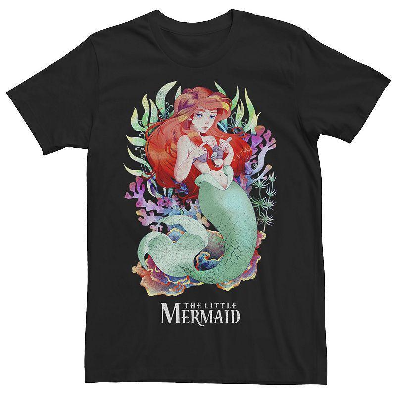 Disneys Little Mermaid Mens Watercolor Anime Style Tee Grey Product Image