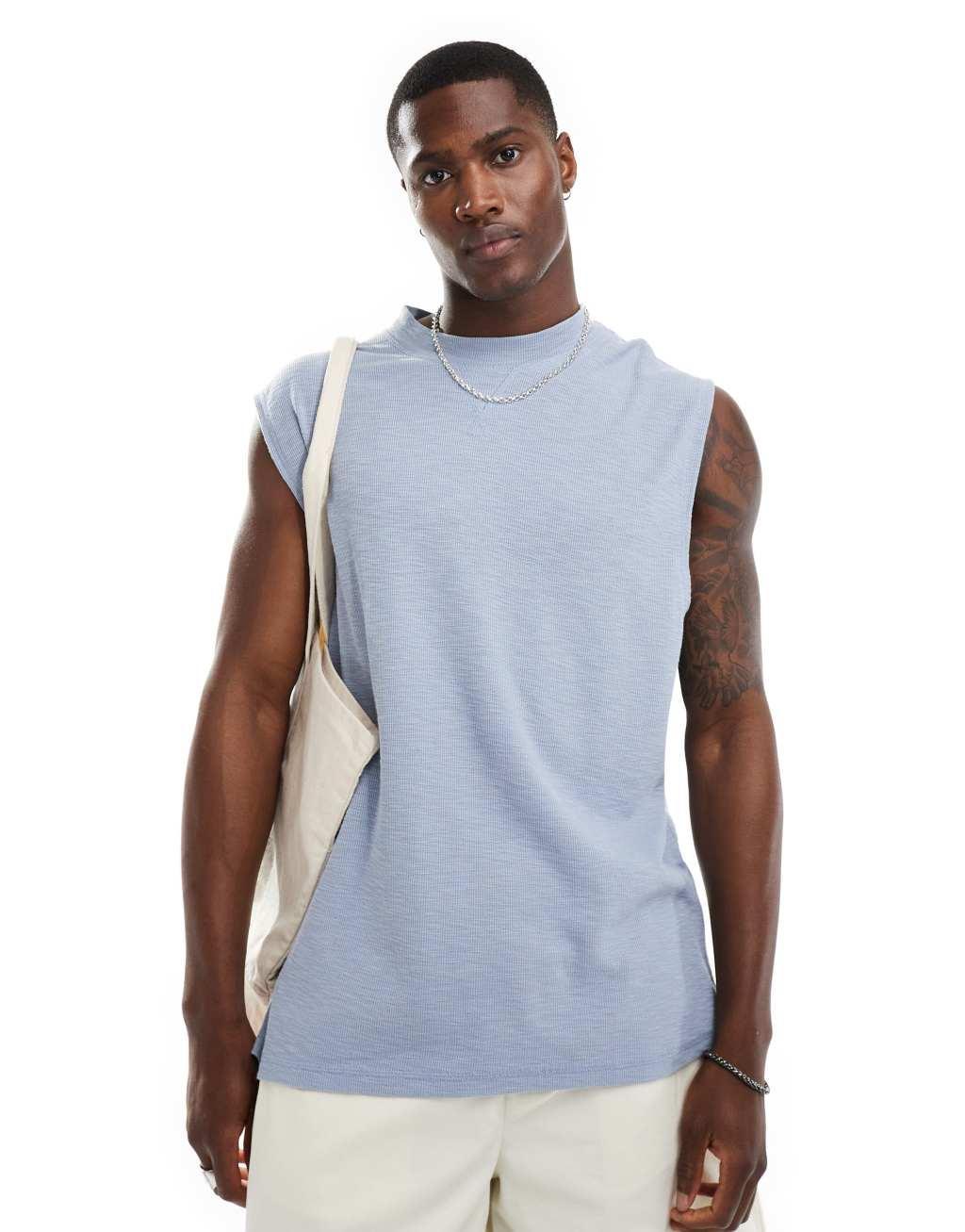 ASOS DESIGN oversized pique tank in blue Product Image