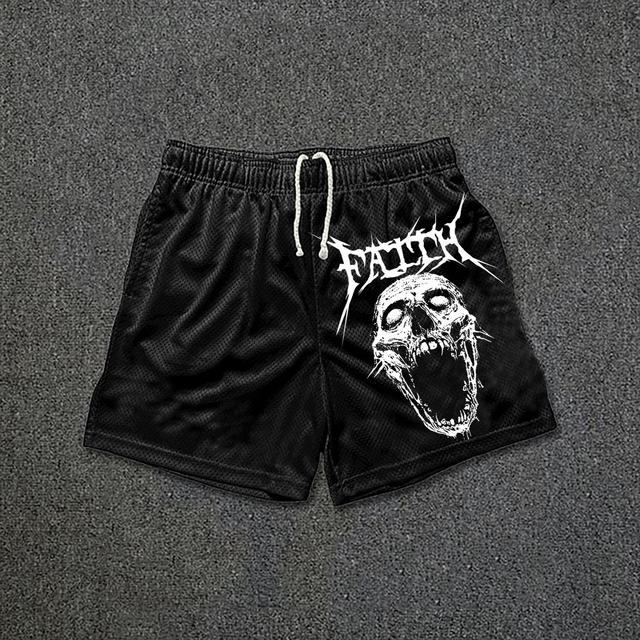 Faith Horror Skull Print Drawstring Mesh Casual Gym Shorts Product Image