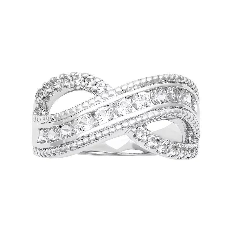 Love Always Sterling Silver 1 1/3 Carat T.W. Lab-Created White Sapphire Open Crossover Anniversary Band, Womens Product Image