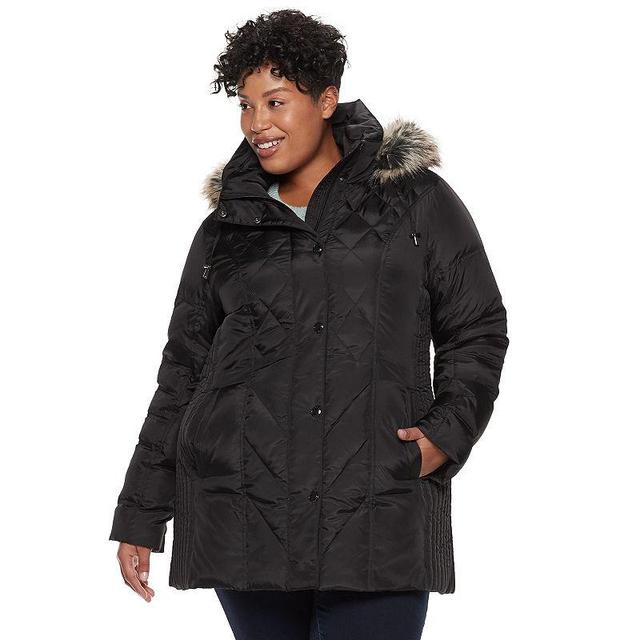 Plus Size TOWER by London Fog Hooded Faux-Fur Down Puffer Coat, Womens Black Product Image