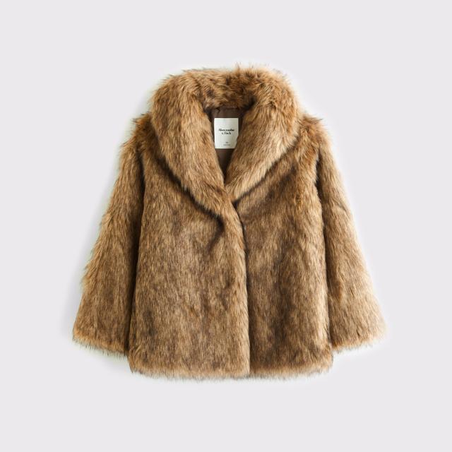 Shawl Collar Faux Fur Coat Product Image