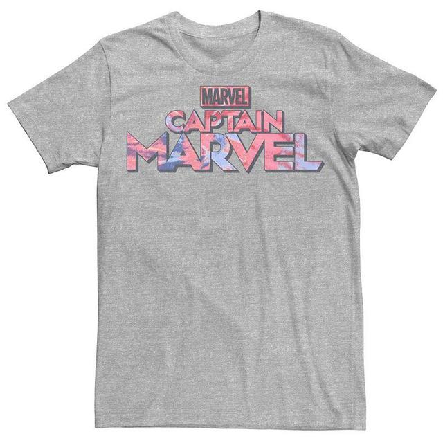 Mens Marvel Captain Marvel Tie Dye Text Logo Tee Athletic Grey Product Image