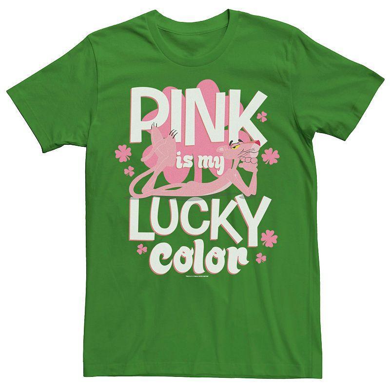 Mens The Pink Panther Pink Is My Lucky Color Tee Med Green Product Image