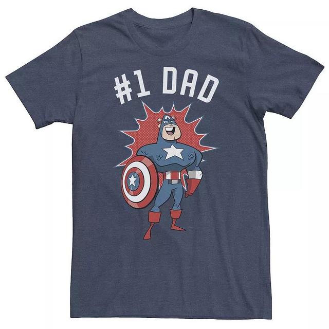 Big & Tall Marvel Fathers Day #1 Dad Captain America Portrait Tee, Mens Navy Grey Product Image