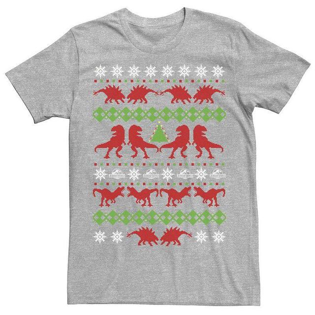 Mens Jurassic World Dino Ugly Holiday Sweater Tee Athletic Grey Product Image