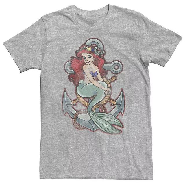 Big & Tall Disney Little Mermaid Tattoo Anchor Pose Tee, Mens Athletic Grey Product Image