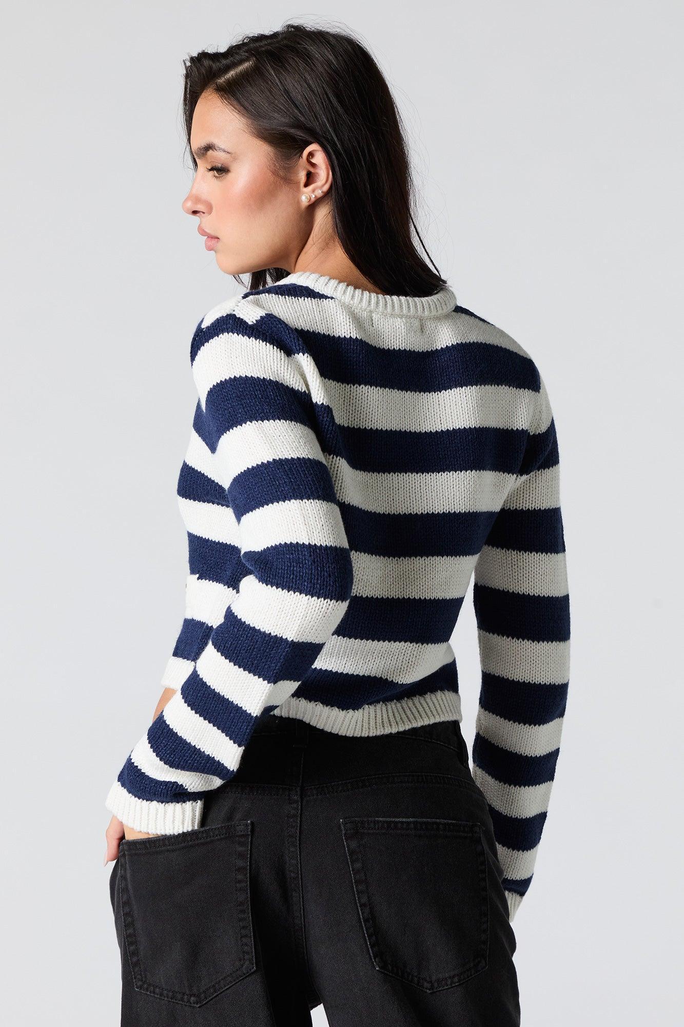 Striped Ribbed Knit Snap Button Cardigan Female Product Image