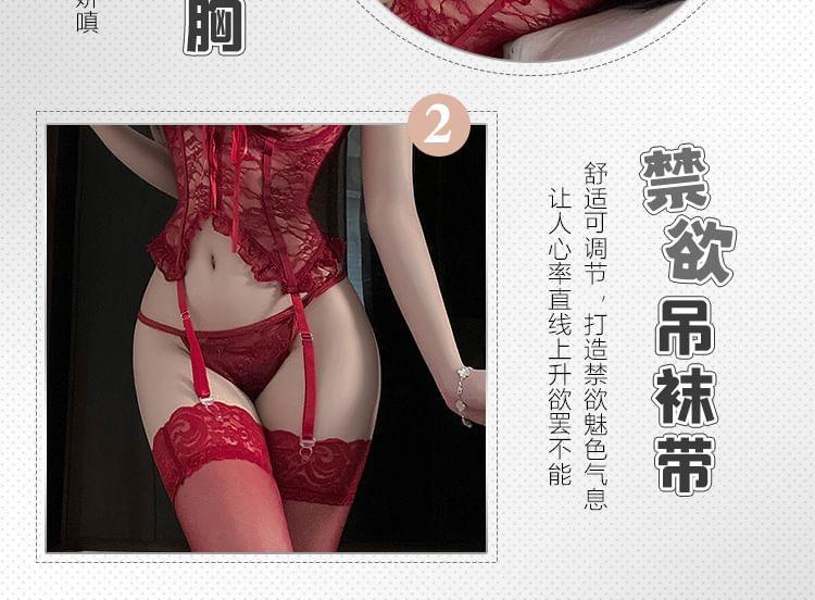 Lace Ruffled Camisole / Thongs / Stockings / Lingerie Set Product Image