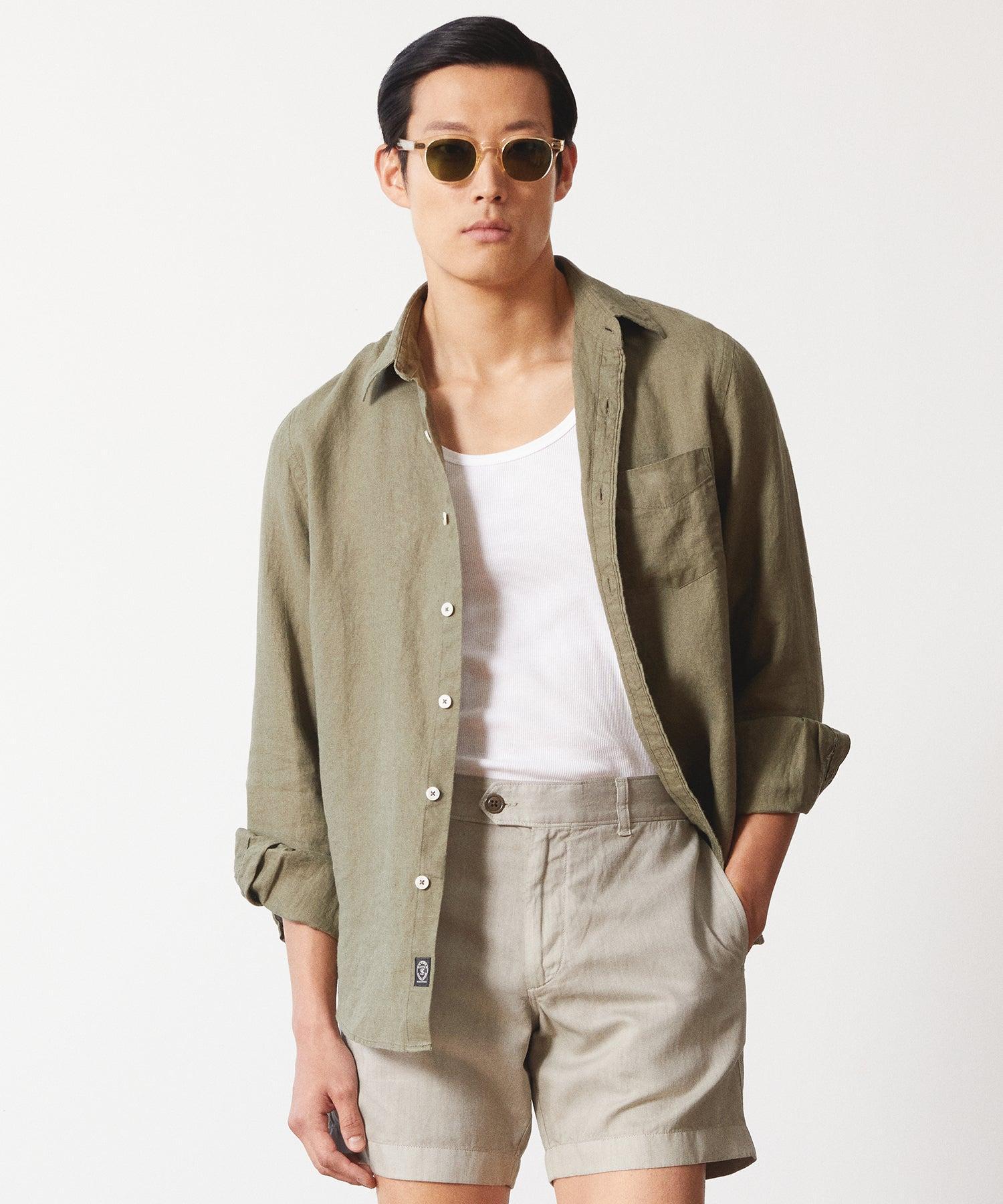 Slim Fit Sea Soft Irish Linen Shirt in Faded Surplus Product Image