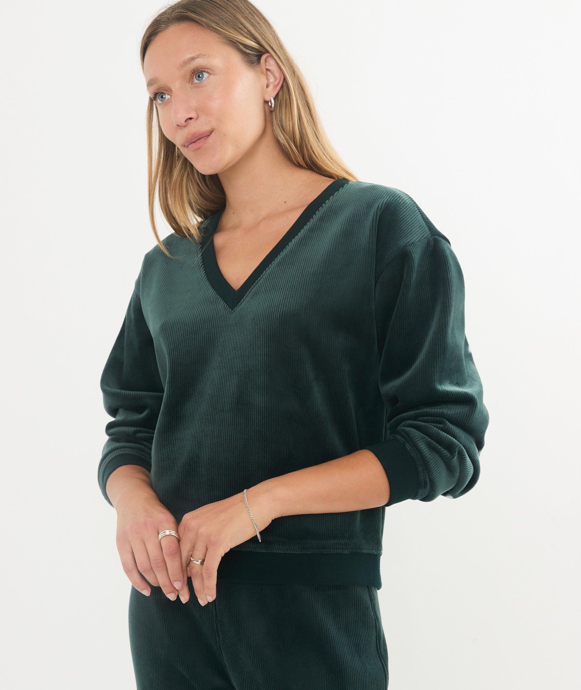 Cord Velour V-Neck Sweatshirt Product Image