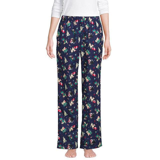 Petite Lands End Womens Flannel Pajama Pants Deep Blue Pups Product Image